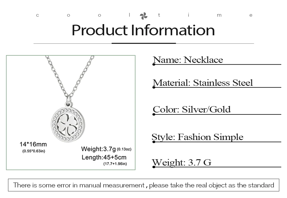 COOLTIME Mode Klee Runde Anhänger Halskette Edelstahl Elegante Zirkon Charme Halskette für Frauen Schmuck Geschenk 2026 Neue – Detail 3