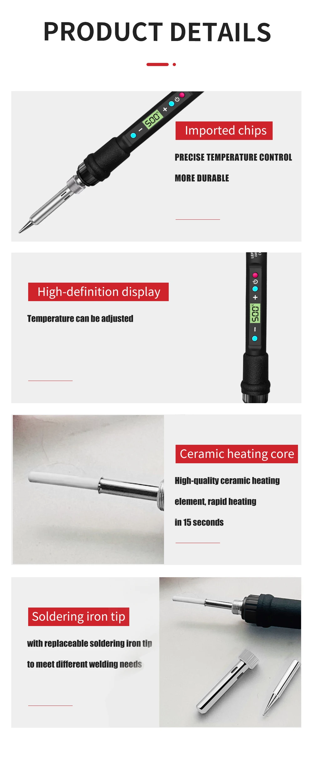 LF 80W Digitalanzeige Lötkolben Schweißset C/F Schaltkalibrierungstemperatur 100-500C Heimreparatur DIY Lötset – Detail 5