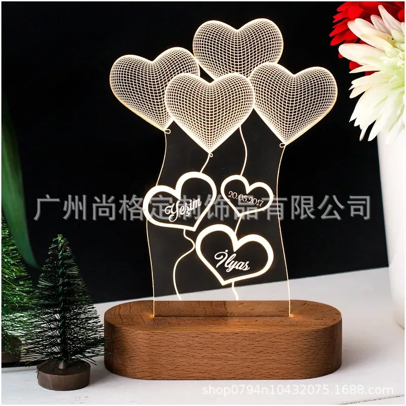 

European and American-Border Couple Romantic Heart-Shaped Design Personalized LED Wife with Lamp