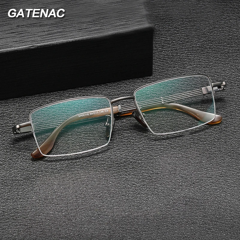 Natural Horns Handmade Pure Titanium Glasses Frame Men Square Prescription Eyeglasses Frame Retro Luxury Brand Designer Eyewear