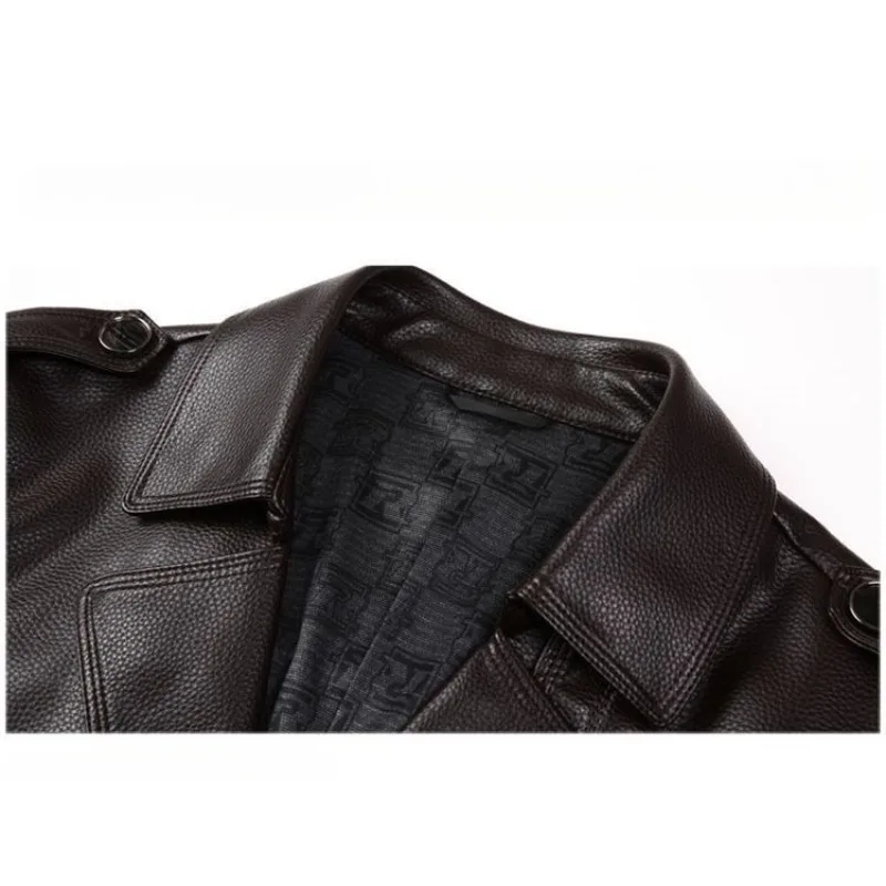 سترة جلدية راقية لعام 2026 بدلة رجالية من الصوف السميك المتوسط والطويل معطف خندق 100% سترة من جلد البقر للرجال بلون سادة