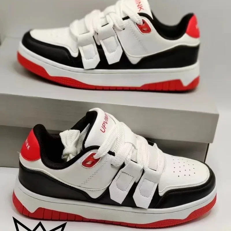 

Pop Women Outdoor Leather Flat Classic Casual Sports Shoes Lace Up Skateboard Board Shoe Walking Travel Leisure Running Sneakers