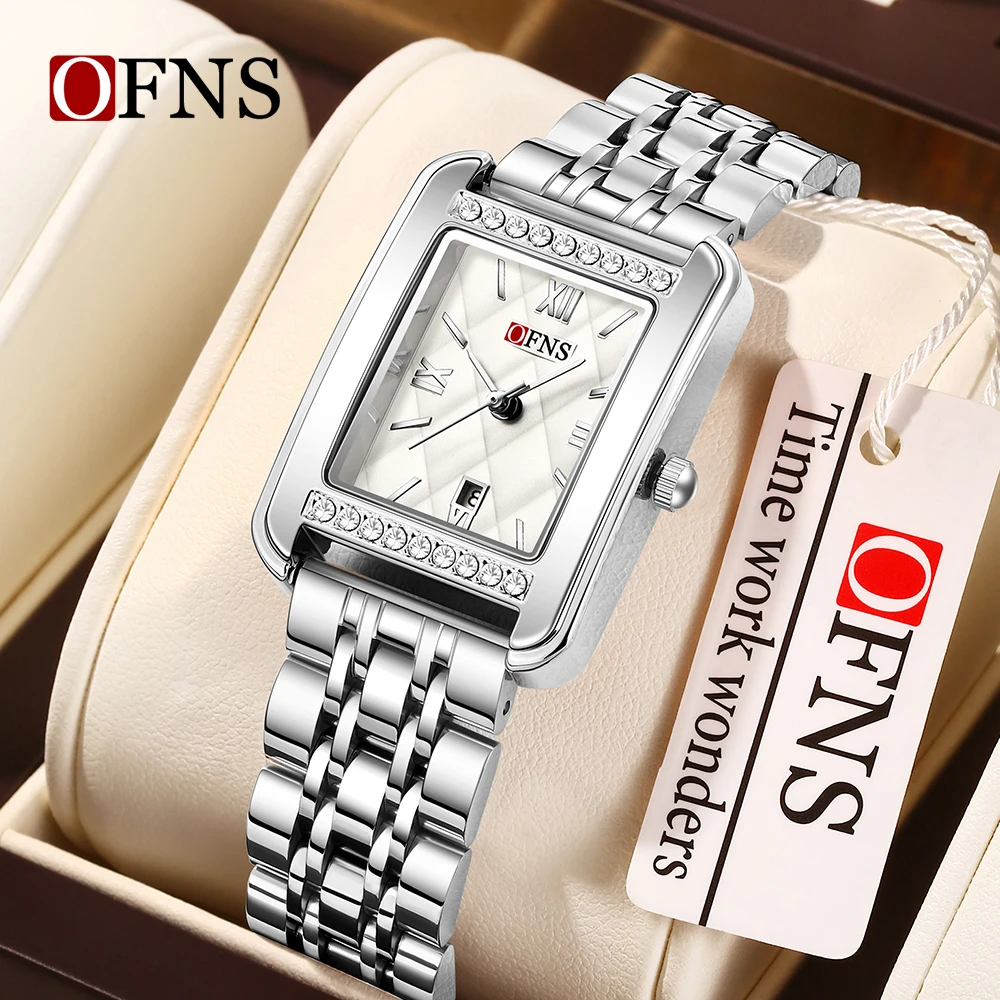 OFNS 1557 montre à Quartz pour femme avec cadran à motif de diamant bracelet en acier inoxydable calendrier étanche avec ensemble de diamants montre pour femme