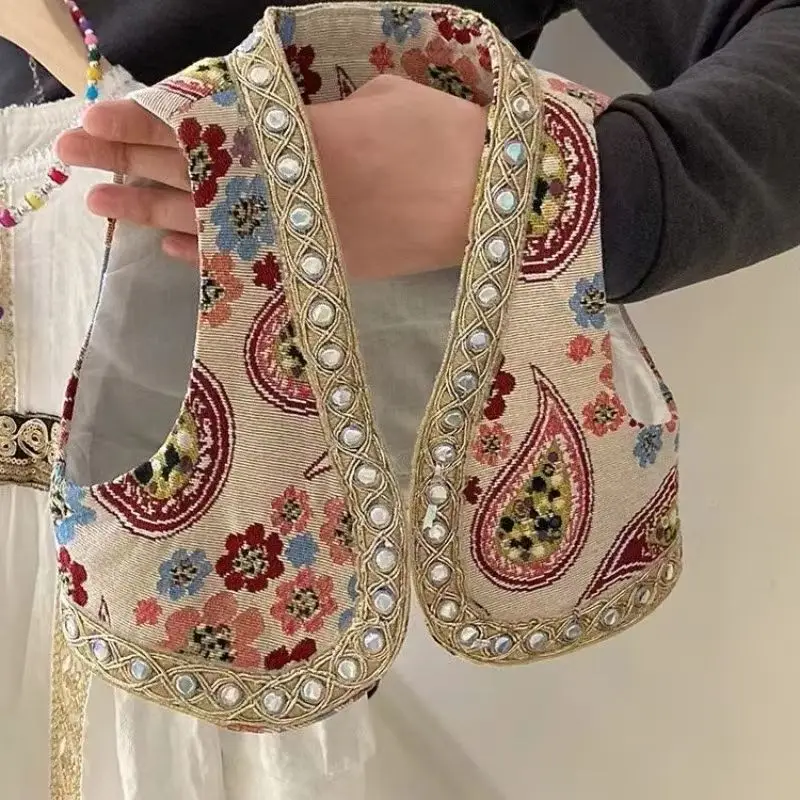 120-170cm Girls Dress Set 2025 Spring/Summer New Children\'s Ethnic Style Dress National Style Printed Vest Two Piece Set