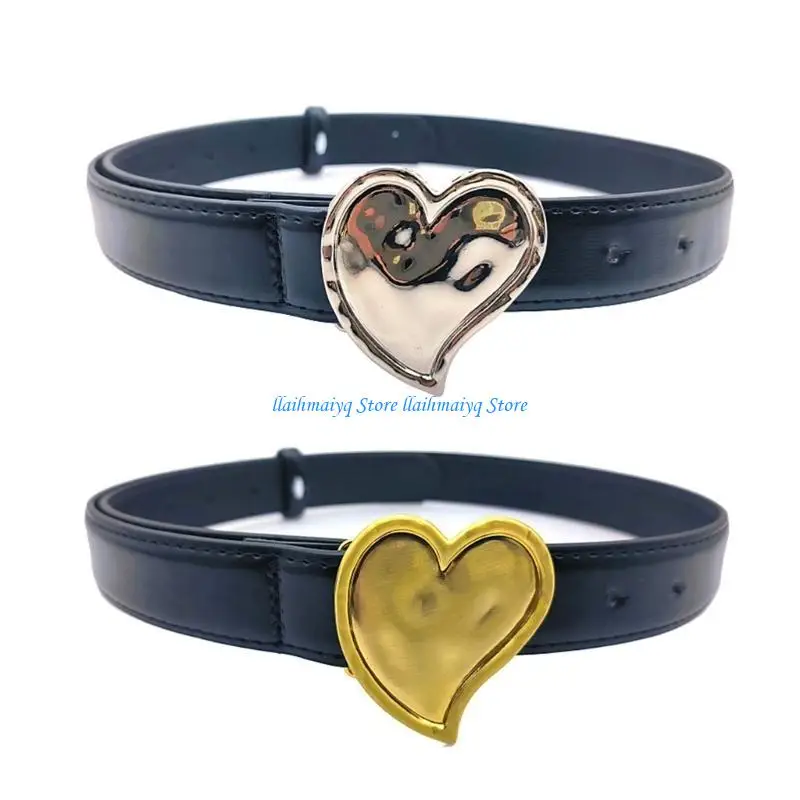 

573B Y2K-Style PU Waist Belt for Jeans Pants Dress Cowgirl Heart Buckle Waistband