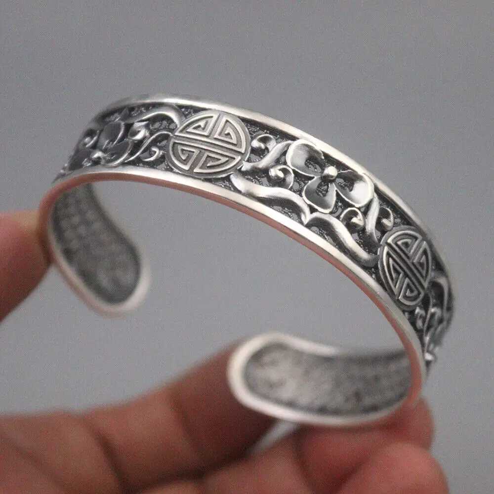 

Solid 999 Fine Silver 14mm High Quality Hollow Cuff Open Bangle 2.44" Inner Dia.