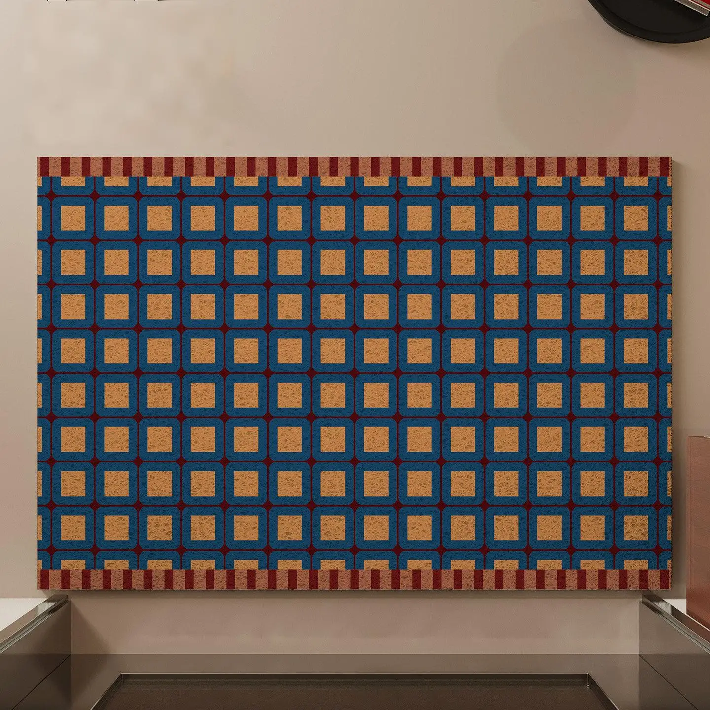 Retro Grid Pattern Wire Loop Mat Wear-Resistant Entryway Rug Waterproof Kitchen Carpet Non-Slip Scraper Mat for Home Decor