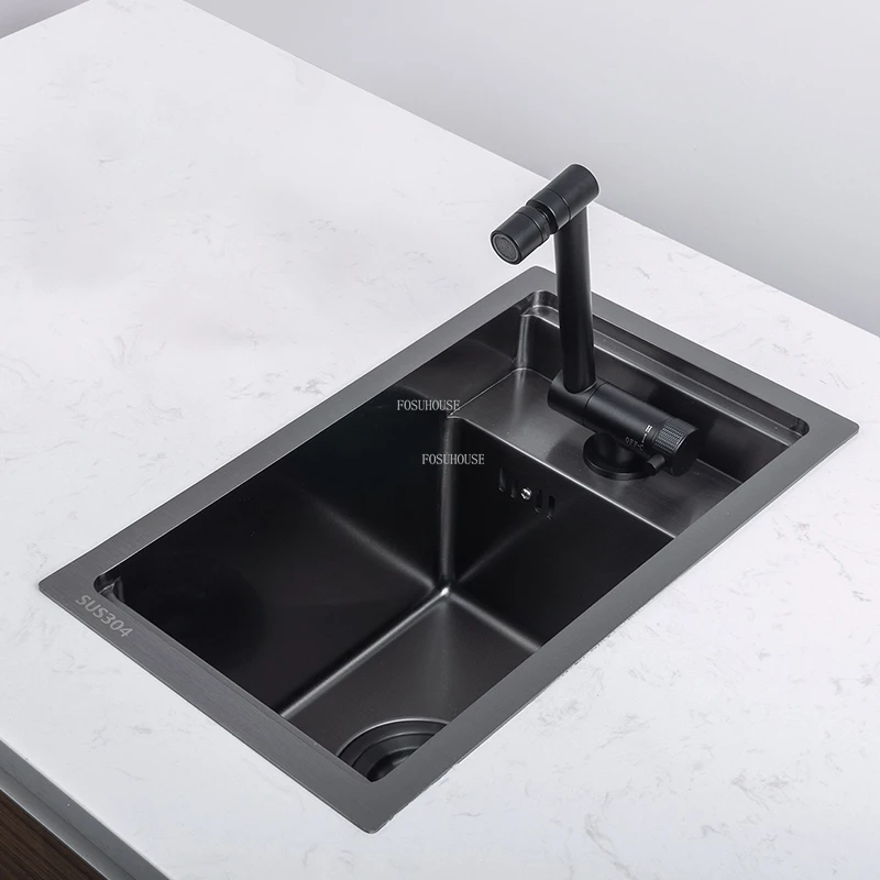 Stainless Steel Kitchen Sinks Mini Single Wash Basin Hidden Creative Home Bar Sink Accessories Pantry Nano Black Compact Washing