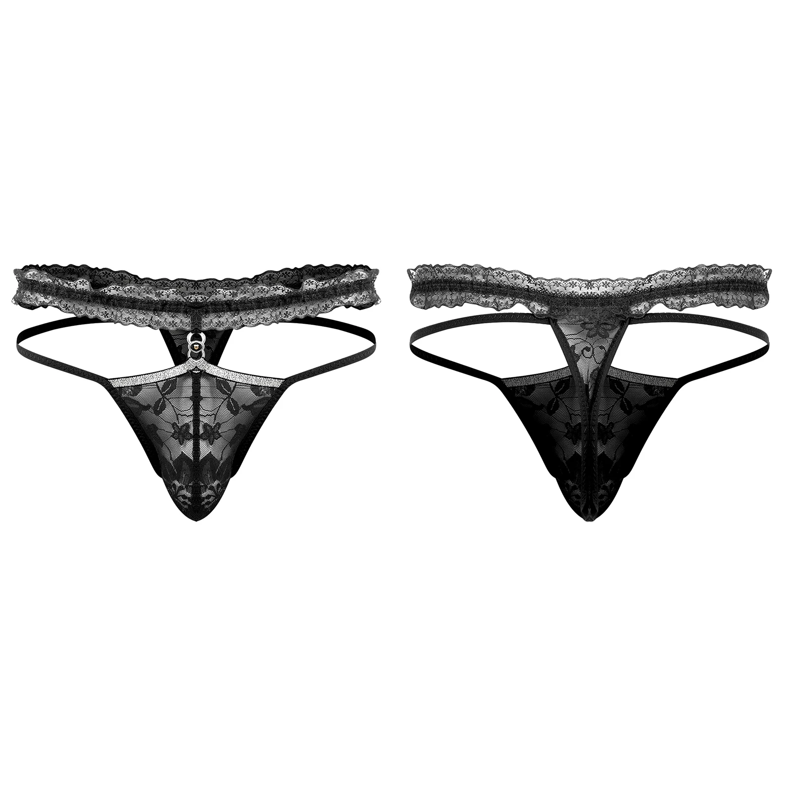

Men's Adult Lingerie Micro Thongs Low Rise Floral Lace T-back G-string Briefs Underwear for Dating Night Couple Games Underpants