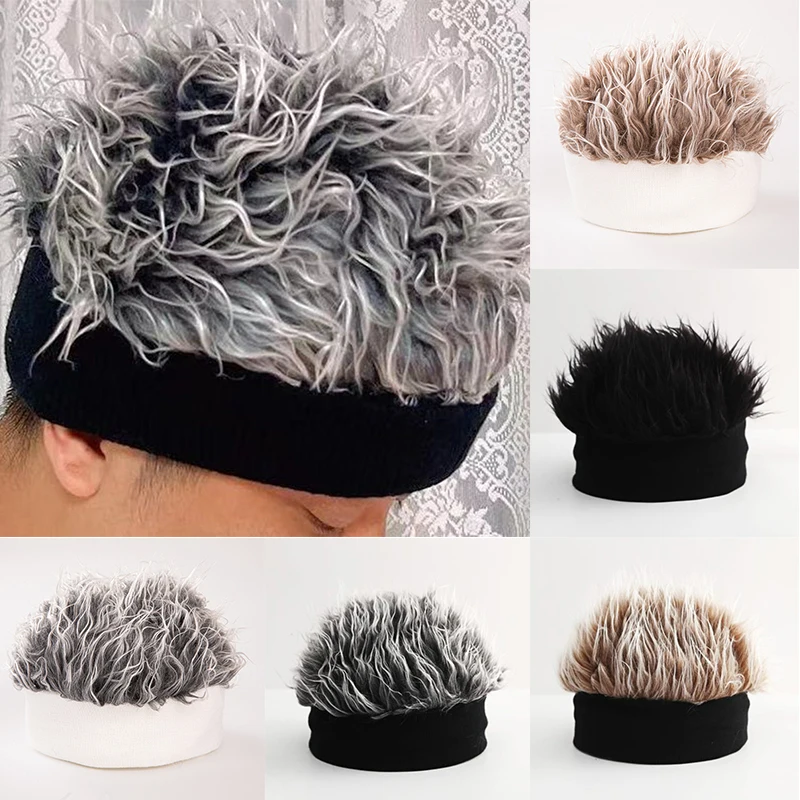New Creative Wig Hat Funny Short Hair Caps For Women Men Novelty Street Hip Hop Beanie Hat Spiked Fake Hair Funny Retro Caps