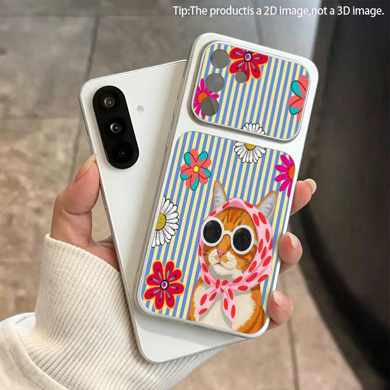 Cool Meow Fun Pattern 2D Artificial Leather Phone Case for Samsung S26 S25 S24 S23 S22 S21 A73 A56 A55 A36 A16 Shockproof Design