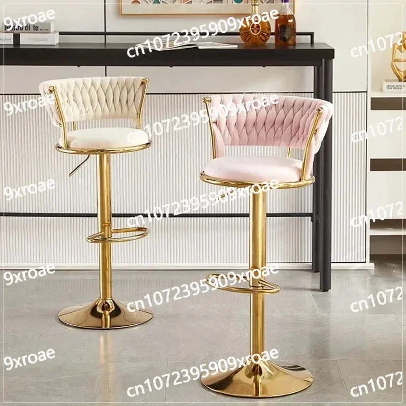 Rotating Lifting Bar Chair High Foot Stool Nordic Gold Leg Backrest Velvet Home Furniture