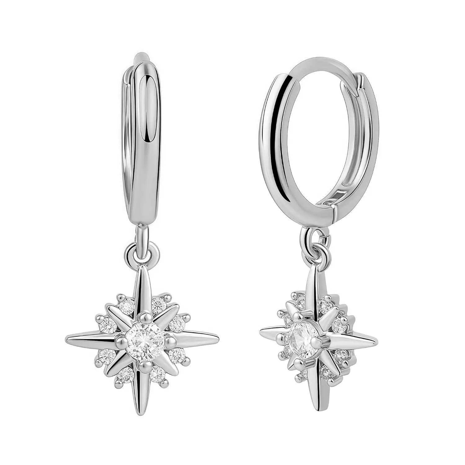 

Sterling Silver Star Earrings for Women, Dangle Drop with Cubic Zirconia, Lightweight Hypoallergenic Gift