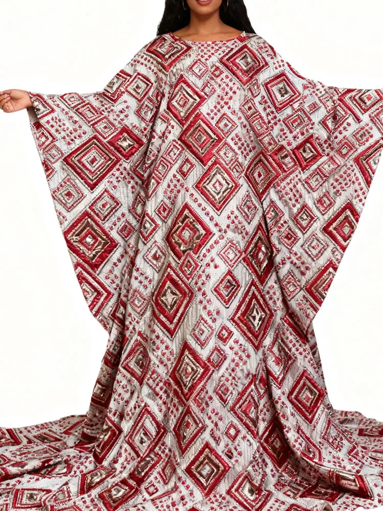 African Print Dashiki Boubou Dress for Women Long Sleeve Brocade Kaftan Party Wear Wedding Guest Gown