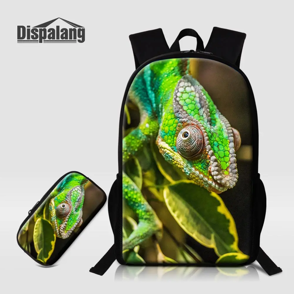 Animal Lizard Printed Primary Student Backpack 2PCS School Bags Set With Pencil Case For Teenager Boys Custom Bookbag Schoolbag