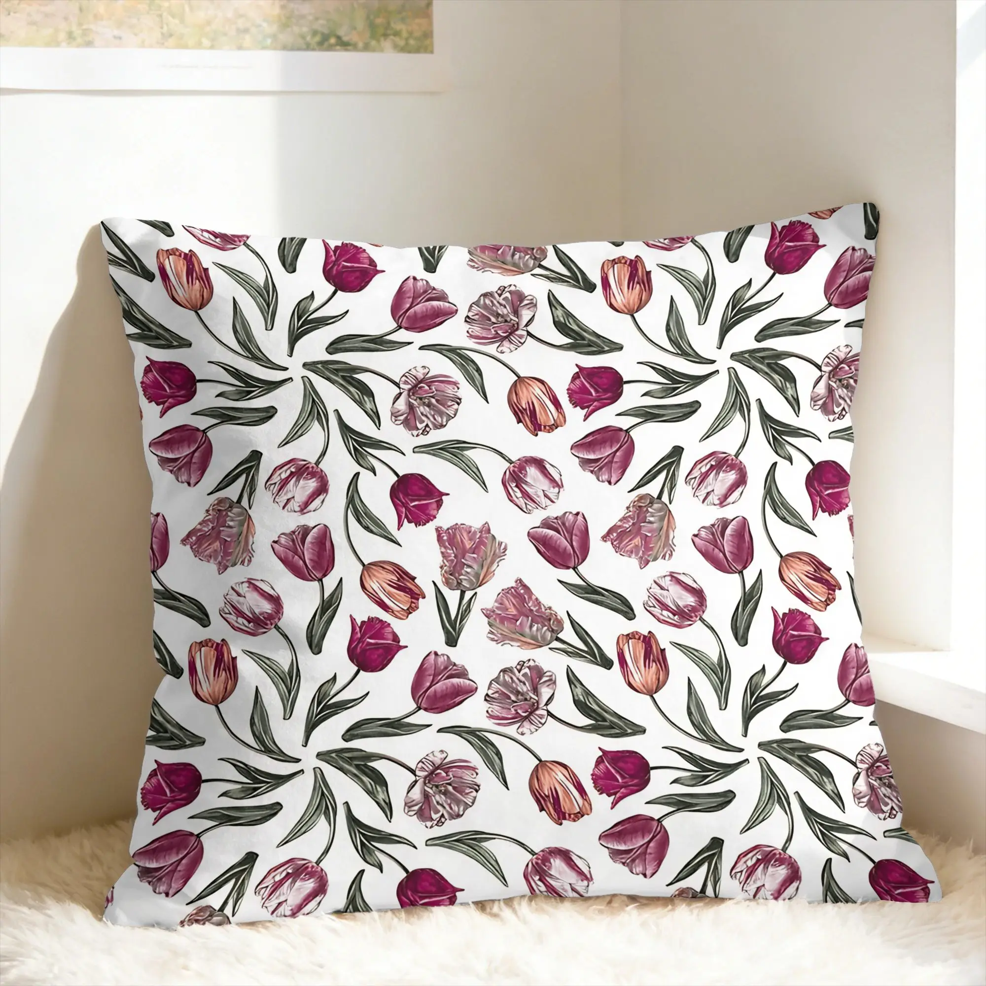 Tulip Spring Pillow Case  Custom Pillow Cover Retro Trendy Pillowcases For Living Room Sofa
