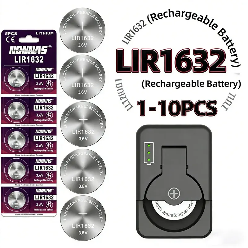 

Rechargeable LIR1632 3.6V Lithium Battery 1-10PCS Coin Cell for CR1632 DL1632 Watch Calculator Toys