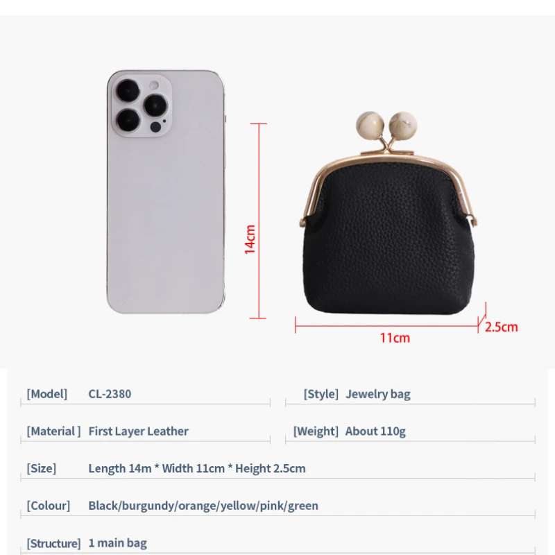 여성용 동전 지갑 정품 가죽 작은 동전 지갑 패션 키스 잠금 미니 동전 홀더 여성용 디자이너 미니 지갑