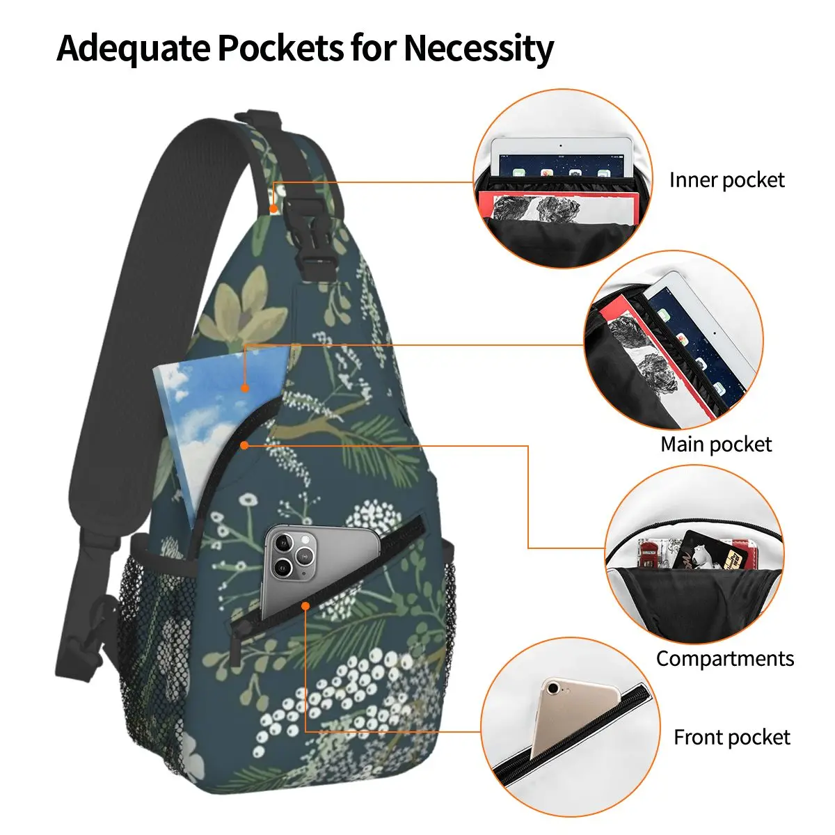 Beautiful Flower Chest Bag Men Sling Crossbody Backpack Chest Bag Travel Hiking Daypack Shoulder Bag