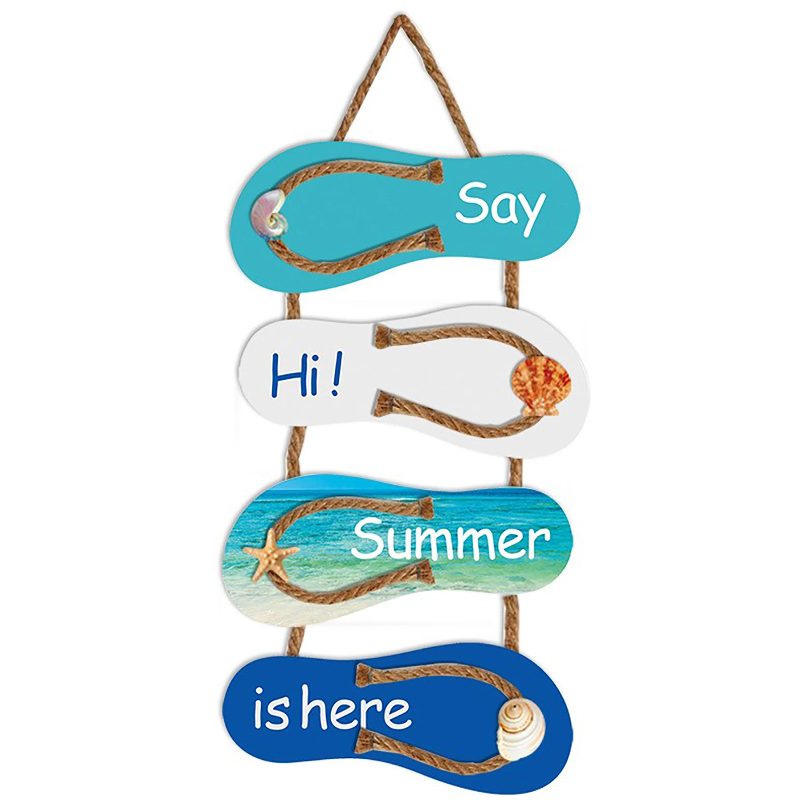 

Wooden Coastal Themed Wall Sign Hanging Wooden Ornament with “Say Hi! Summer is here” Summer Beach Sign for Shop Window Home