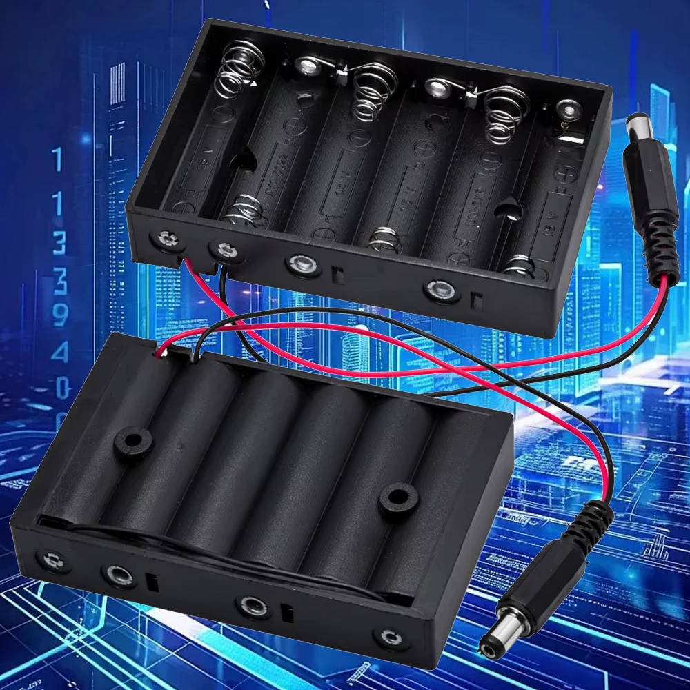 Futural Digital F35 High Capacity Portable Power Case, 6 Slots AA Battery Holder Equipped with DC2.1 Output Jack
