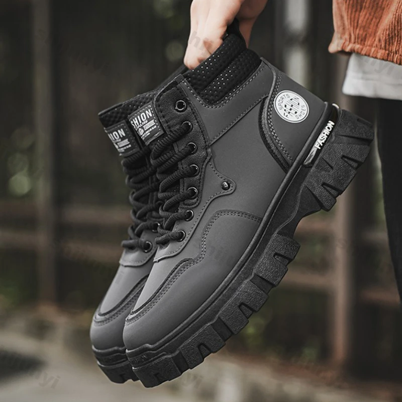 

Men's Work Shoes Autumn 2025 New Trend Non Slip Wear-resistant Casual Shoes Comfort Height Increase Lace Up Outdoor Hiking Shoes