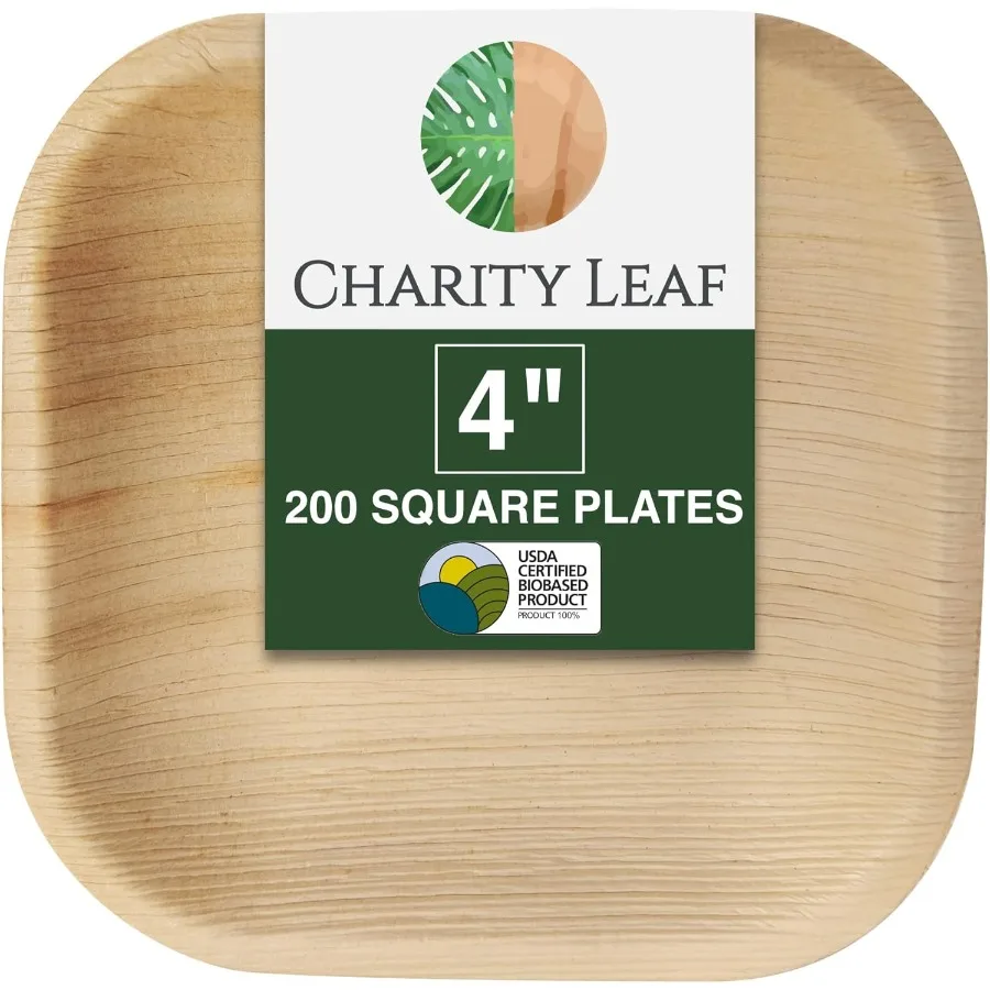 

Disposable Palm Leaf 4" Mini Appetizer Square Plates 200 pieces Bamboo Like Serving Platters Disposable Boards EcoFriendly Dinn
