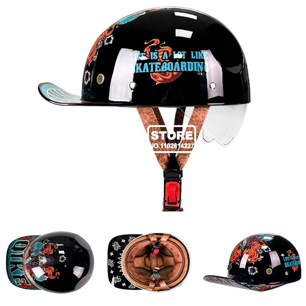 NONE Vintage Moto Helm DOT Zertifizierung Schutz Kappe Retro Motorrad Helm Männer Frauen Baseball Kappe Halb Helm 5
