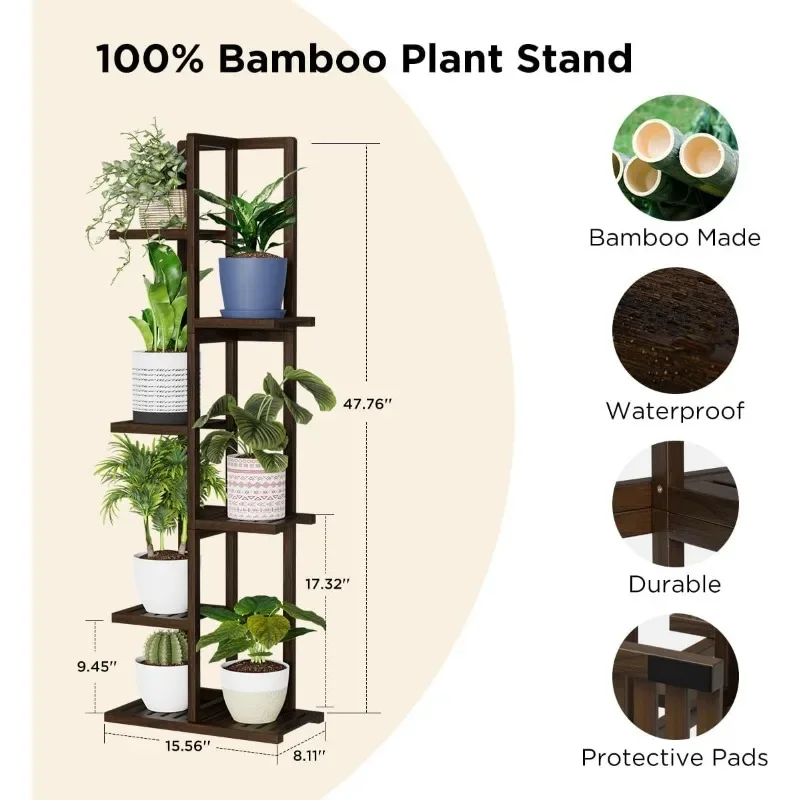 Tall Plant Stands, Indoor and Outdoor Bamboo Plant Stands, 6-story 7 Potted Plant Stands for A Variety of Plants and POTS Corner