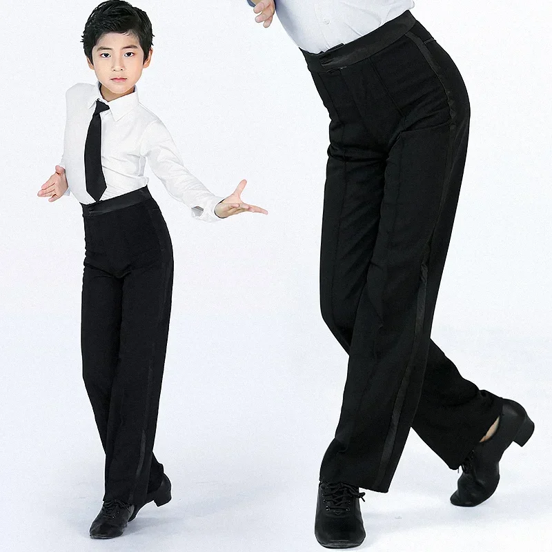 Latin Dance Pants Men Latin Modern Ballroom Performance Dance Pants Boys Black Satin Trousers Dancer Pants