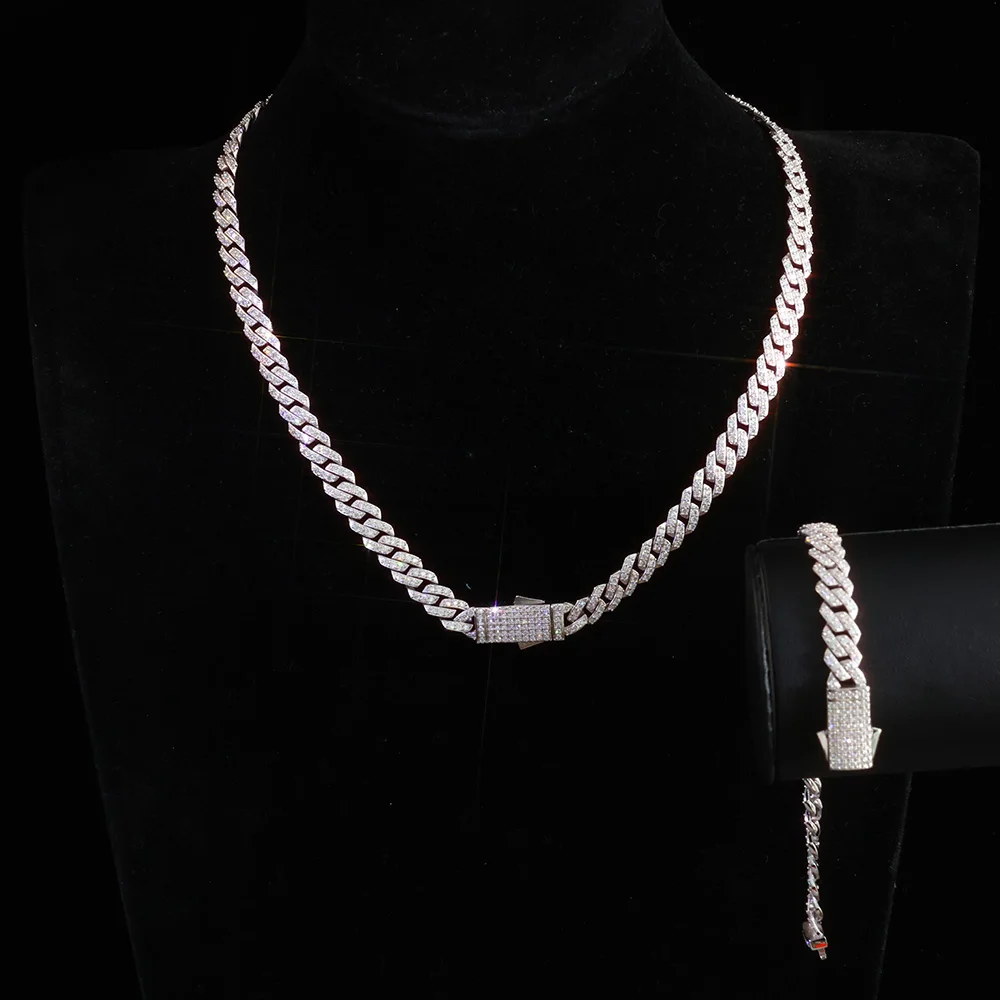 

VVS All Moissanite Cuban Hip Hop Chain Necklace For Men 8mm Full Diamond 925 Sterling Silver Teen Girls Iced Out Chain