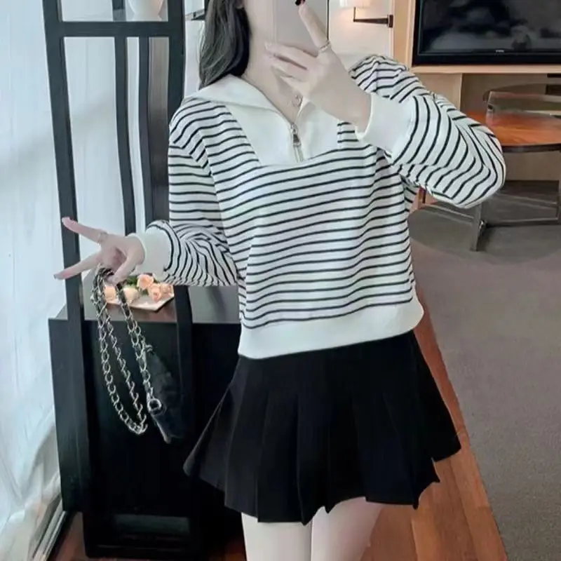 plus Size Stripe Sweatshirt Women's Casual Commute Style Versatile Loose Fit Printed Thin Autumn Top