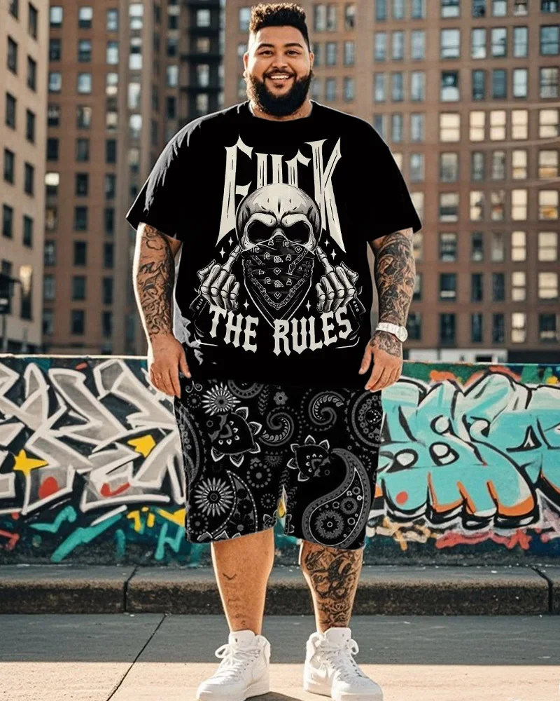 Men's T-shirt Sets Summer New O-neck Funny Skull 3D Printed Half Sleeve Sleeve Suit Breathable Short Sleeve Personality Clothing - view 2