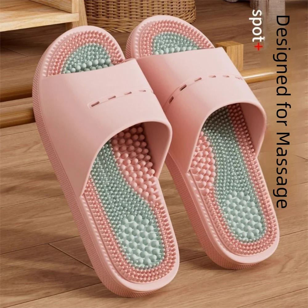 Comfortable Solid Color Massage Slippers PVC Non-slip Foot Acupressure Slippers Couple Slippers for Women Men