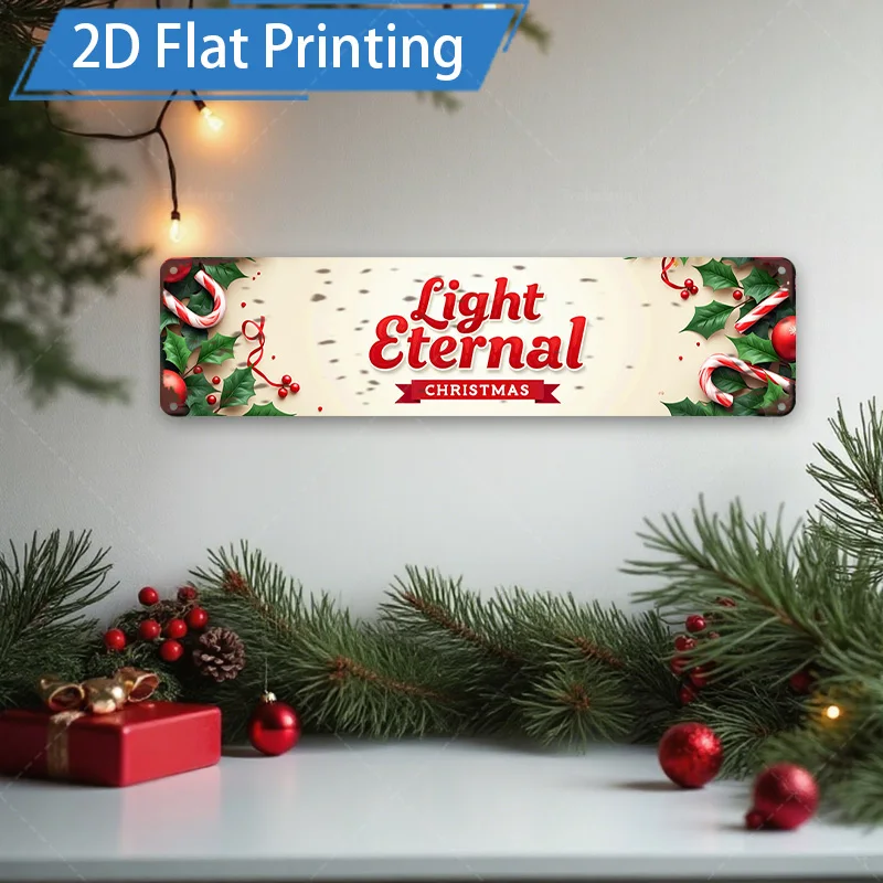 [2D FLAT] 1 قطعة علامة معدنية، 8 × 12 بوصة ضوء عيد الميلاد لافتة معدنية أبدية جدار ديكور فني