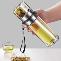 Portable Tea Infuser Bottle - Double Wall Borosilicate Glass Mug with Stainless Steel Filter - Tea Tumbler with Diffuser
