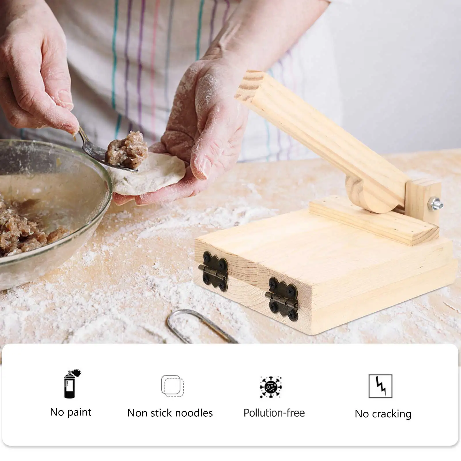 

1 pc Wooden Dumpling Wrapper Presser Food Grade Manual Dough Pressing Tool For Homemade Gyoza Making Kitchen Gadget