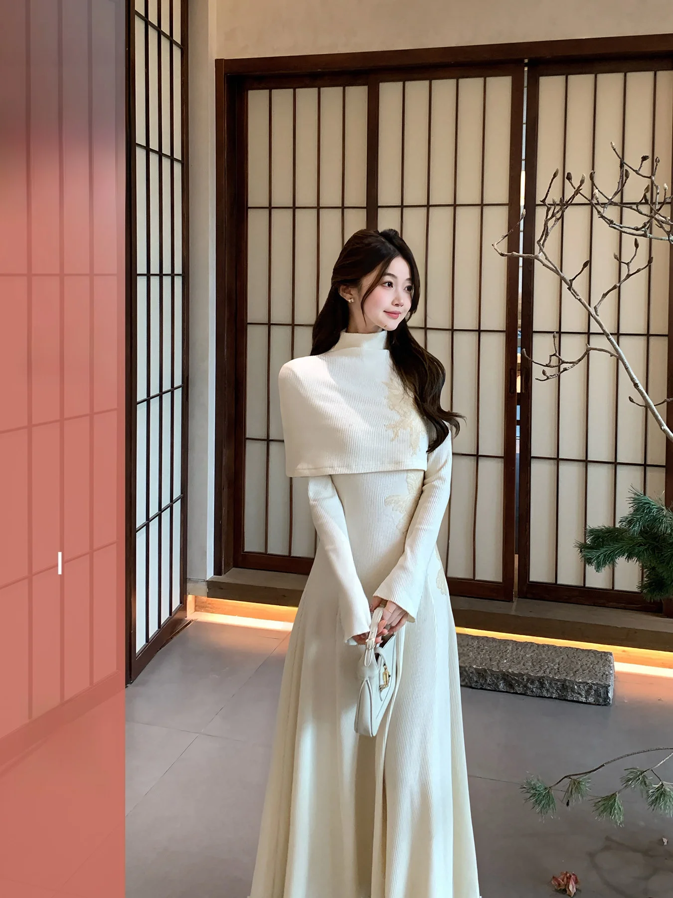 

Ele Knitted Wrap Dr And oulder Cover Women's Faion Two-Piece Set Winter Long Sve High Collar Polyester Nylon Ly...