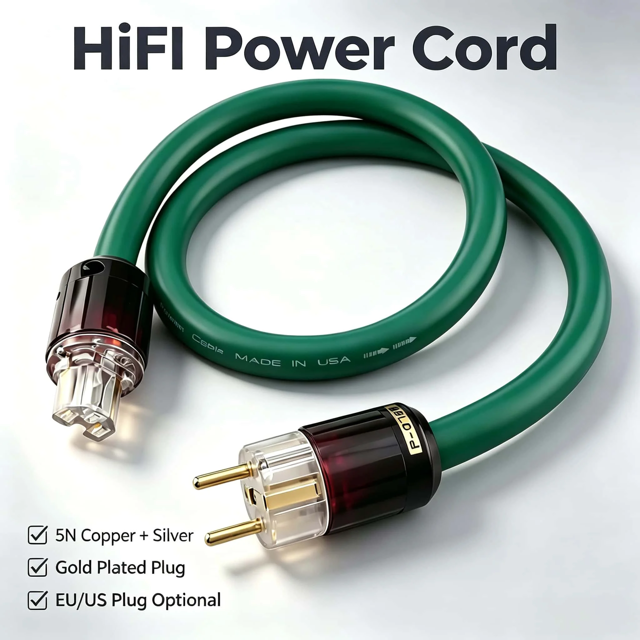 5N Copper Silver Mixed Hifi Power Cord EU Schuko/US Plug Gold Plated Audio AC Mains Cable for Amplifier DAC CD Player 1m-3m