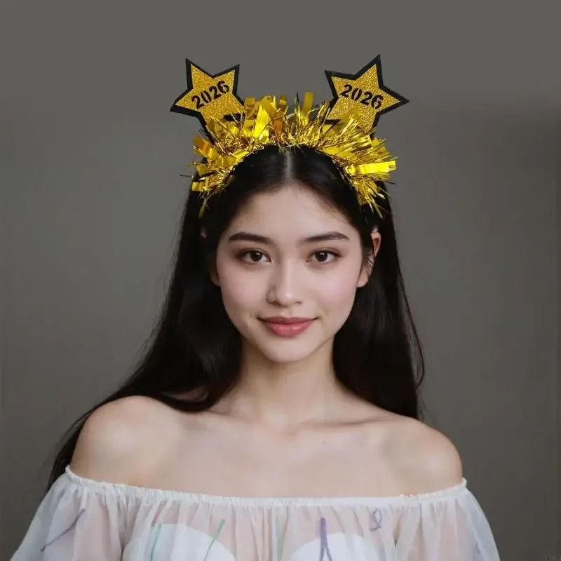 

Аксессуар для праздника, обруч для волос с блестящей звездой, 2026, новогодняя повязка на голову, металлическая праздничная повязка на голову для рождественских вечеринок