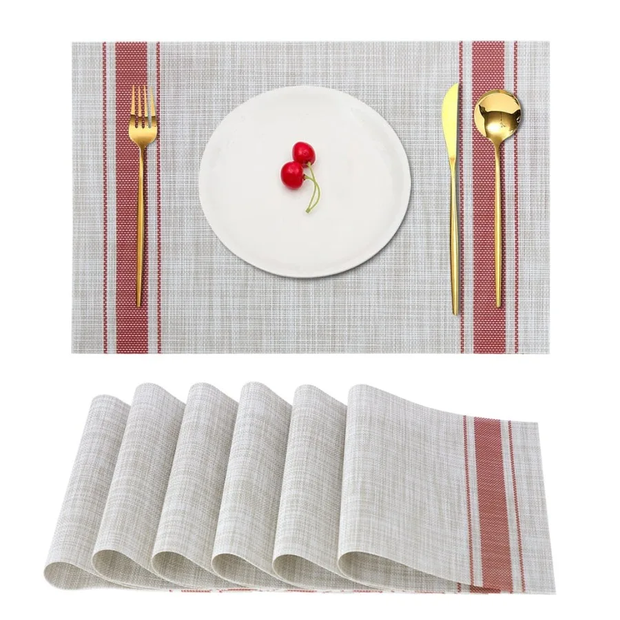 Vinyl Placemats Set of 6 12''x18'' Vinyl Weave Placemats Heat Resistant Wipable Place Mat