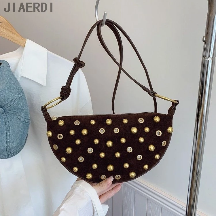 

JIAERDI 2025 Ретро шикарная повседневная сумка с бисером, женская сумка-бродяга в стиле Харадзюку, сумка подмышки Y2k, винтажная коричневая сумка на плечо, женский кошелек