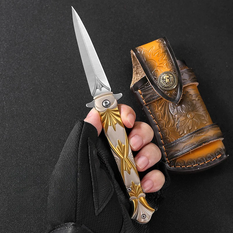 Outdoor mini folding knife, high hardness self-defense knife, hiking knife, multi-purpose portable knife, gift box set