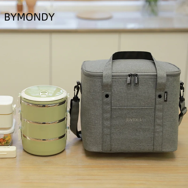 

BYMONDY Large Capacity Thermal Lunch Bag Reusable Insulated Picnic Lunch Box Blue Black Bento Bags Bolsas De Almuerzo Lonchera