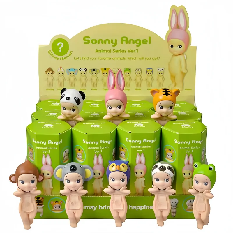 Hot Sale Sonny Angel 12pcs Blind Box Animal Series Ver.1 Doll Ornament Animal Hat Design Holding Face Dolls Toys Gift Xmas Gifts