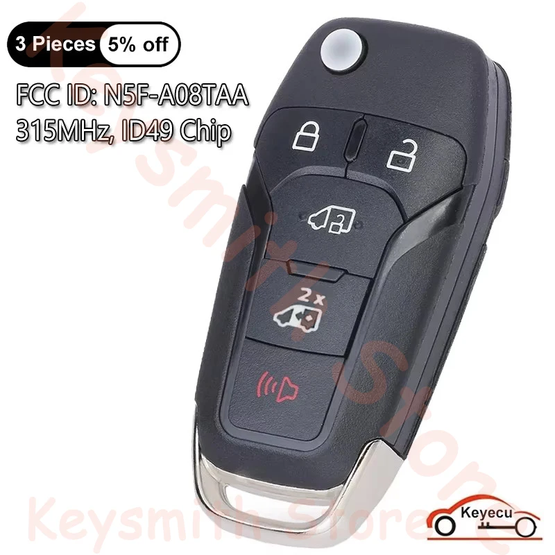 KEYECU 5 Buttons 315MHz ID49 Chip for Ford Transit Connect 2020 2021 2022 2023 Auto Flip Remote Key Fob 164-R8255 N5F-A08TAA