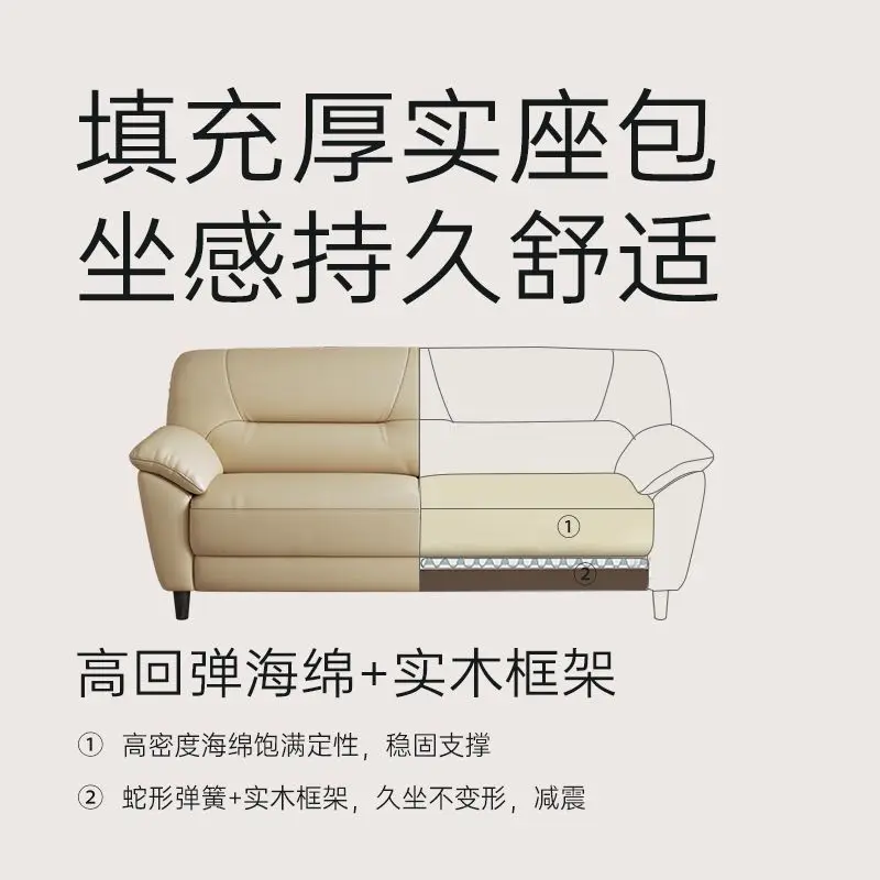 北欧風レザーソファ、小さなアパート3人用、モダンなリビングルームの組み合わせ、オフィスのシンプルなダブル牛革ソファ