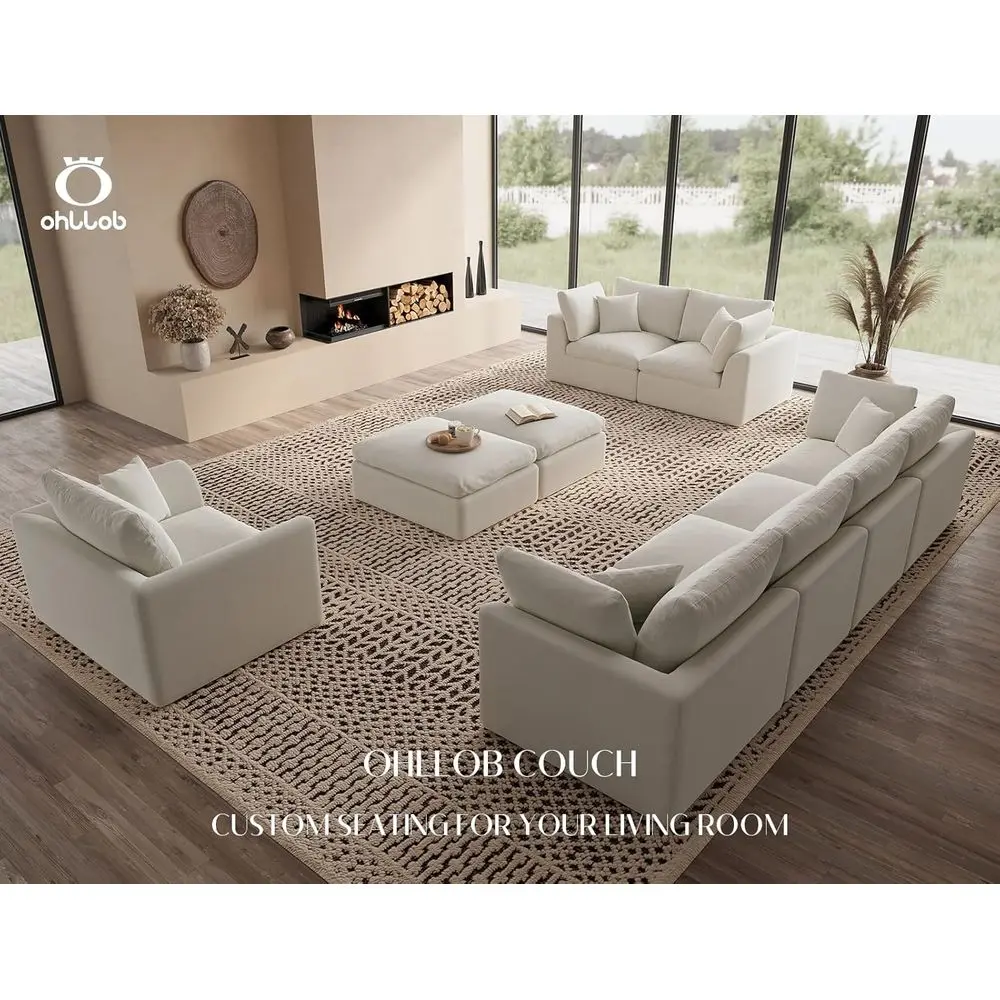 48.6 Kompaktowa sofa, przytulny fotel w stylu chmurki do salonu, idealny do sypialni i biur, wykończenie w ciepłym białym kolorze