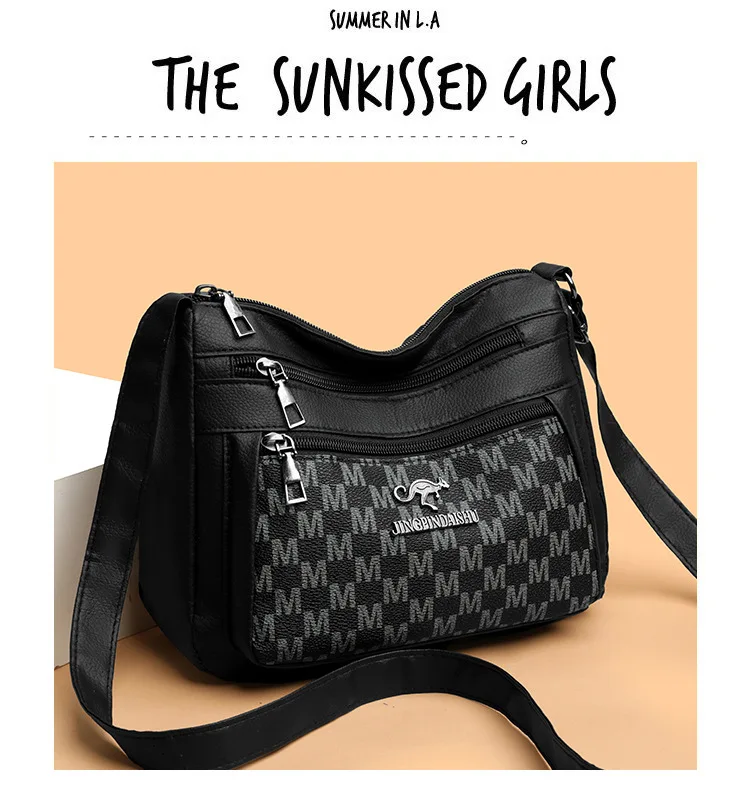 Klassisches Buchstaben-M-Design, mehrlagige Reißverschlusstasche, einzelne Schulter-Crossbody-Taschen für Damen, täglicher Gebrauch, Arbeit, Reisen, Ausflug, Party – Detail 5