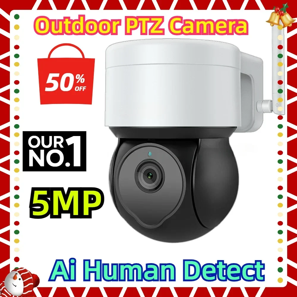 

5MP Outdoor PTZ Camera Ai Human Detect 5MP Security CCTV Camera Wifi IP Camera for Yard